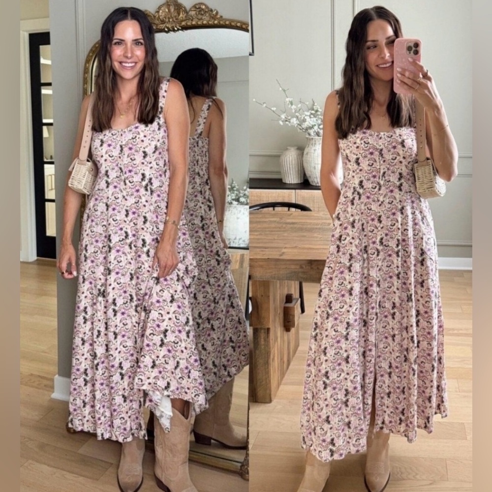 Evereve x Z Supply Angel Eyes Toile Midi Dress Large Floral Buttons Pockets